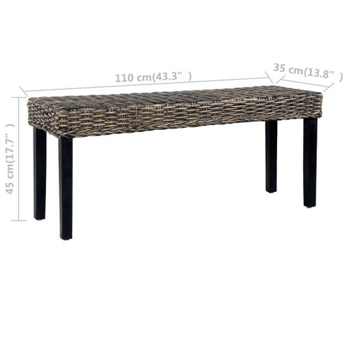 Banc 110 Cm Noir Rotin Naturel Kubu Et Bois D'acajou Massif