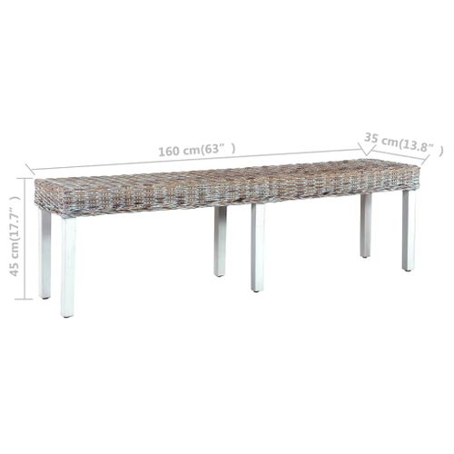 Banc 160 Cm Blanc Rotin Naturel Kubu Et Bois De Manguier Massif