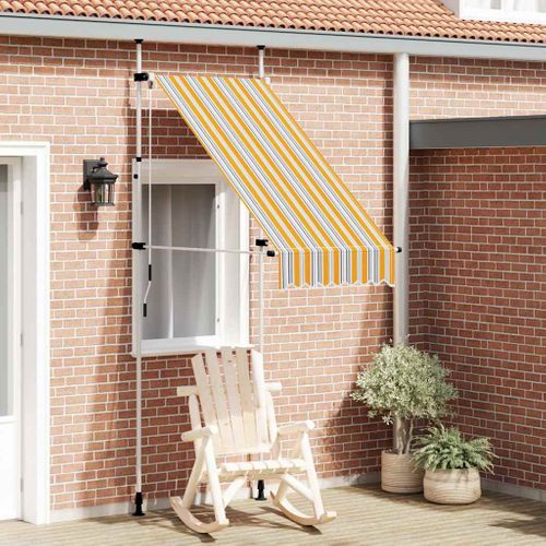 Auvent Rétractable Manuel 100 Cm Rayures Jaunes Et Bleues