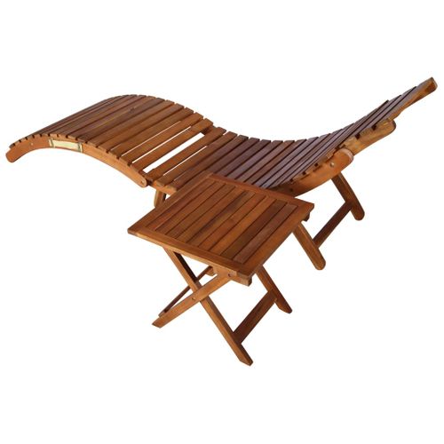 Chaise Longue Avec Table Bois D'acacia Massif Marron