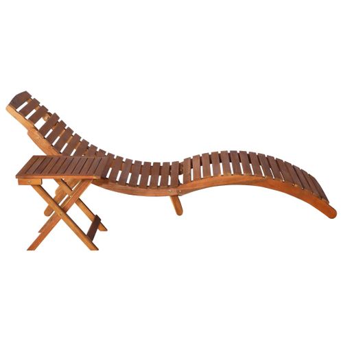 Chaise Longue Avec Table Bois D'acacia Massif Marron