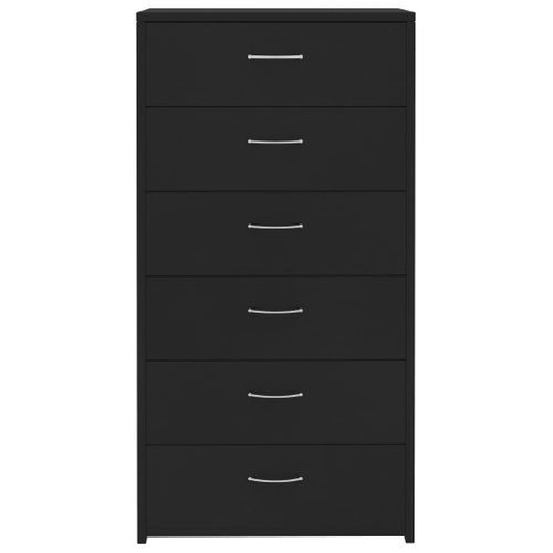 Buffet Avec 6 Tiroirs Noir 50x34x96 Cm Bois Contreplaqué