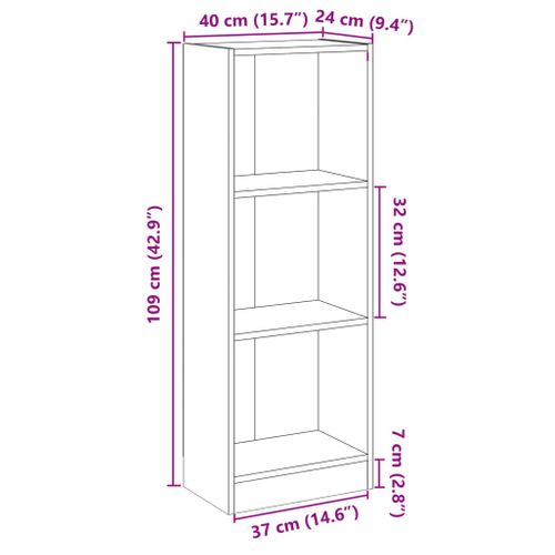 Bibliothèque à 3 Niveaux Gris 40x24x109 Cm Bois Contreplaqué