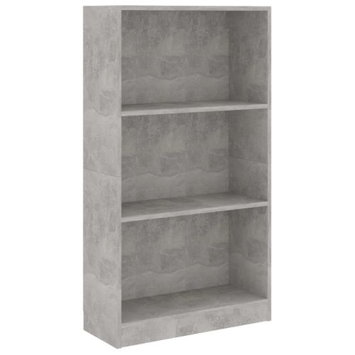 Bibliothèque 3 Niveaux Gris Béton 60x24x109cm Bois Contreplaqué