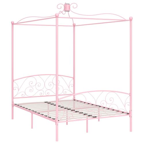 Cadre De Lit à Baldaquin Sans Matelas Rose Métal 120x200 Cm