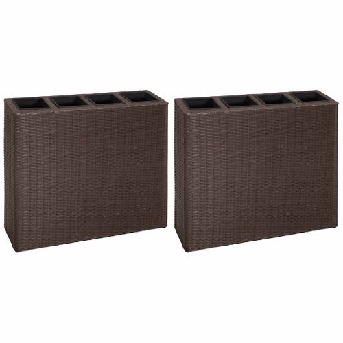 Lits Surélevés De Jardin Et 4 Pots 2 Pièces Résine Tressée Marron