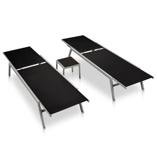 Chaises Longues Lot De 2 Avec Table Acier Et Textilène Noir