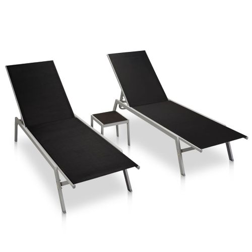 Chaises Longues Lot De 2 Avec Table Acier Et Textilène Noir