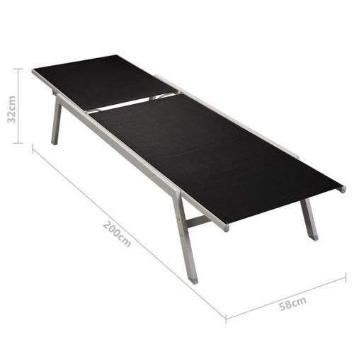 Chaises Longues Lot De 2 Avec Table Acier Et Textilène Noir
