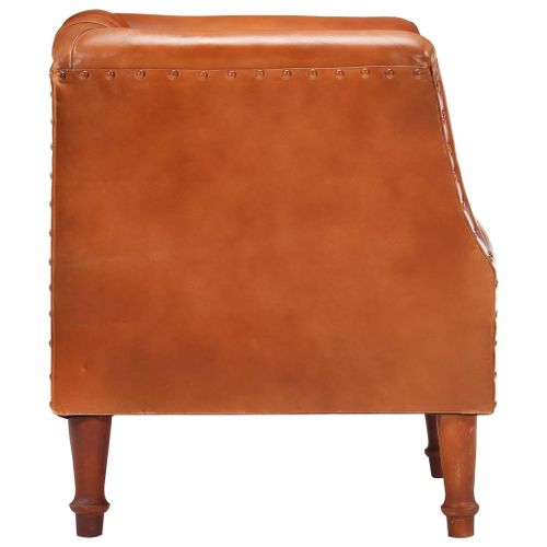 Fauteuil Marron Cuir Véritable De Chèvre