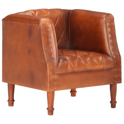 Fauteuil Marron Cuir Véritable De Chèvre