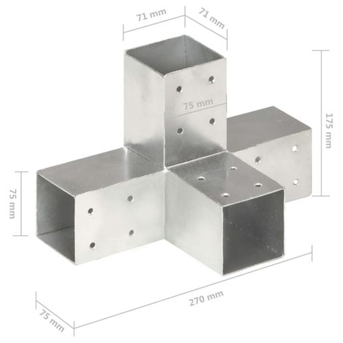 Connecteurs De Poteau 4 Pièces Forme En X Métal Galvanisé 71x71 Mm
