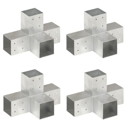 Connecteurs De Poteau 4 PCs Forme En X Métal Galvanisé 81x81 Mm