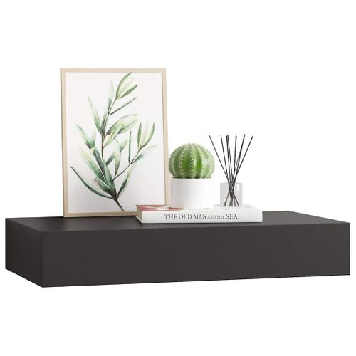 Étagère Murale Flottante Avec Tiroir Noir 48x25x8 Cm