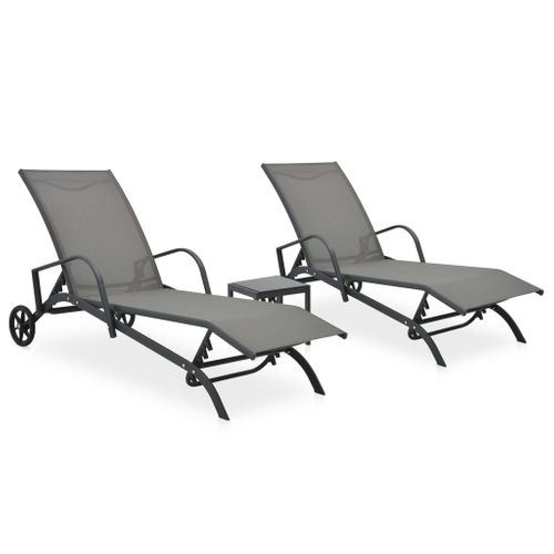 Chaises Longues Lot De 2 Avec Table Textilène Et Acier