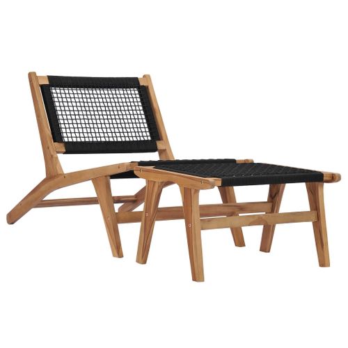 Chaise Longue Avec Repose-pied En Teck - 60x90 Cm - Noir