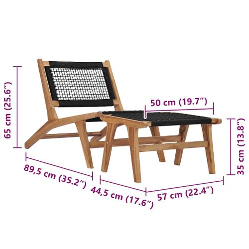 Chaise Longue Avec Repose-pied En Teck - 60x90 Cm - Noir