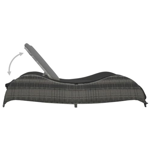 Chaise Longue Avec Coussin En Résine Tressée - 200x73x45 Cm - Gris Anthracite