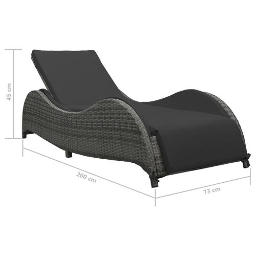 Chaise Longue Avec Coussin En Résine Tressée - 200x73x45 Cm - Gris Anthracite
