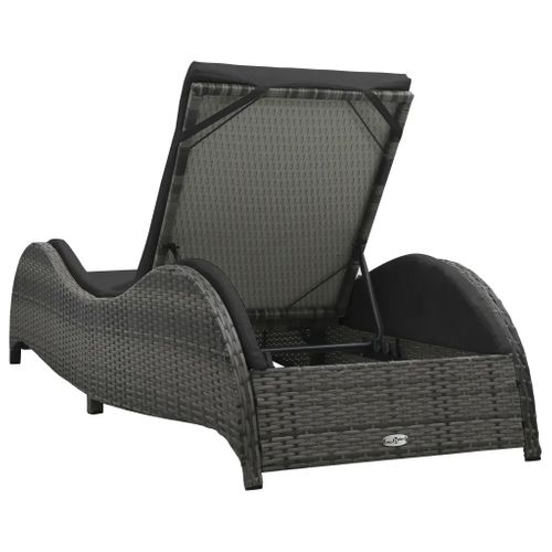 Chaise Longue Avec Coussin En Résine Tressée - 200x73x45 Cm - Gris Anthracite