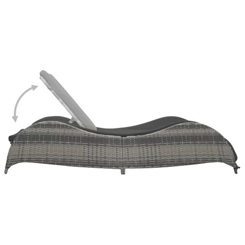 Chaise Longue Avec Coussin En Résine Tressée - 200x73x45 Cm - Gris Anthracite
