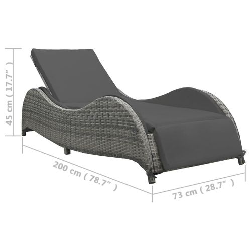 Chaise Longue Avec Coussin En Résine Tressée - 200x73x45 Cm - Gris Anthracite