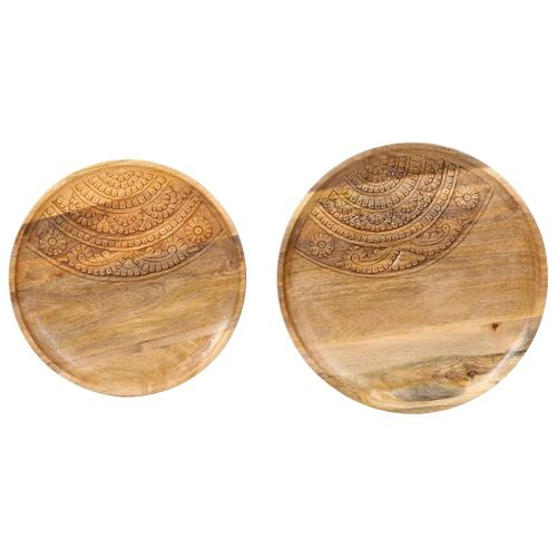 Tables D'appoint Rondes 2 Pièces Bois De Manguier Solide Et Acier