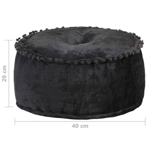 Pouf Rond En Velours Anthracite 40 X 20 Cm, Rembourrage En Fibre Souple