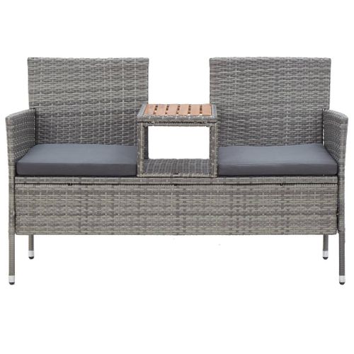 Banc De Jardin 2 Places Et Table à Thé 143 Cm Poly Rotin Gris