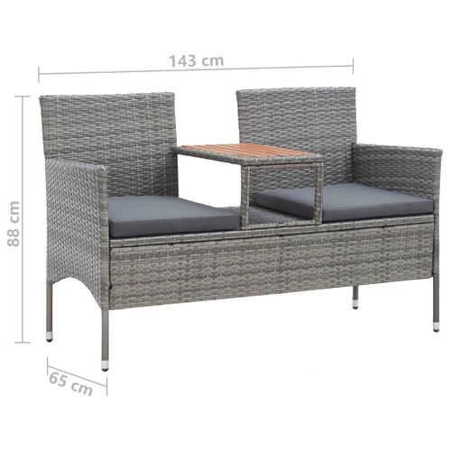 Banc De Jardin 2 Places Et Table à Thé 143 Cm Poly Rotin Gris