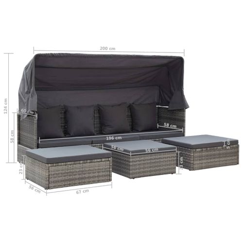 Lit De Jardin Et Toit Gris Mélangé Résine Tressée