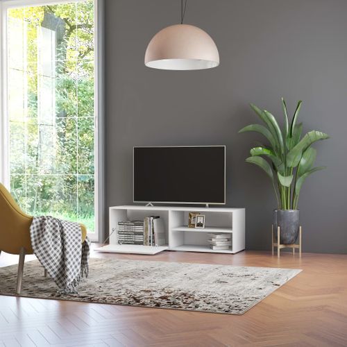 Meuble TV Blanc 120x34x37 Cm Bois Contreplaqué