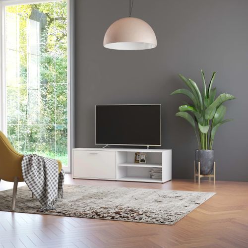 Meuble TV Blanc 120x34x37 Cm Bois Contreplaqué