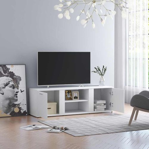 Meuble TV Blanc 120x34x37 Cm Bois Contreplaqué