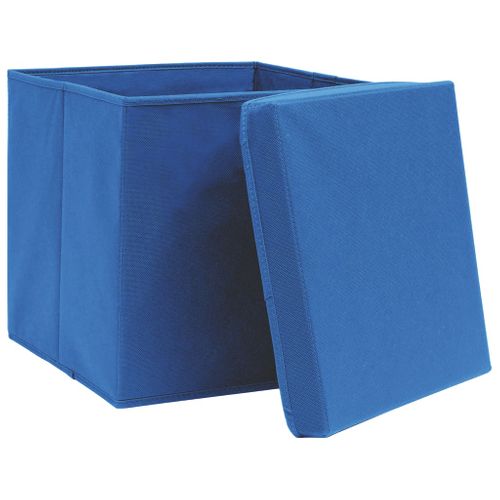 Boîtes De Rangement Avec Couvercle 4 Pièces Bleu 32x32x32 Cm Tissu