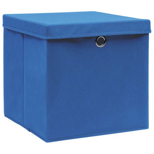 Boîtes De Rangement Avec Couvercle 4 Pièces Bleu 32x32x32 Cm Tissu