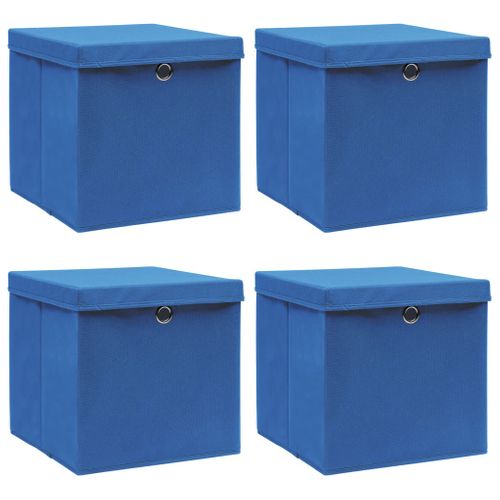 Boîtes De Rangement Avec Couvercle 4 Pièces Bleu 32x32x32 Cm Tissu
