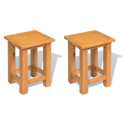 Tables D'appoint 2 Pièces 27 X 24 X 37 Cm Bois De Chêne Massif