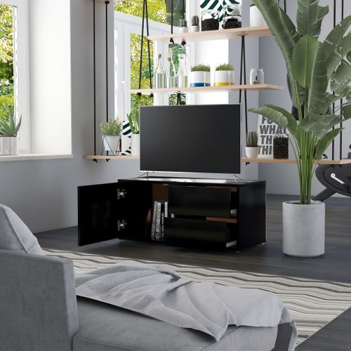 Meuble TV Noir 80x34x36 Cm Bois Contreplaqué