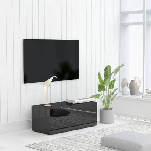 Meuble TV Noir Brillant 80x34x30 Cm Bois Contreplaqué