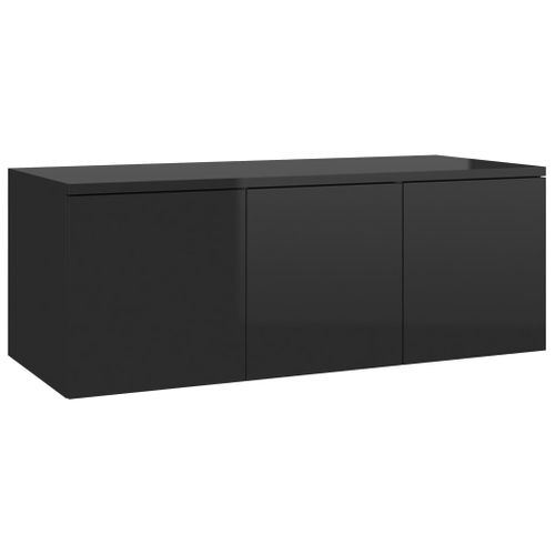 Meuble TV Noir Brillant 80x34x30 Cm Bois Contreplaqué