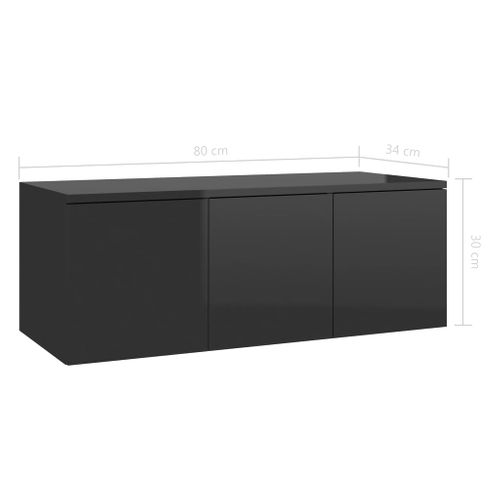 Meuble TV Noir Brillant 80x34x30 Cm Bois Contreplaqué