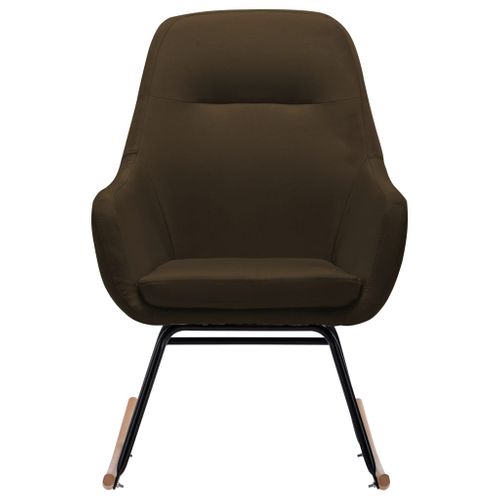 Chaise à Bascule En Tissu Marron Avec Coussin Rembourré Et Pieds En Bois De Hêtre