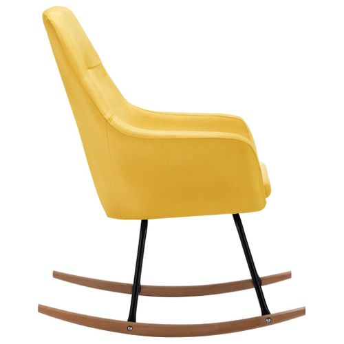 Chaise à Bascule En Tissu Jaune Moutarde Avec Coussin Rembourré Et Pieds En Bois De Hêtre