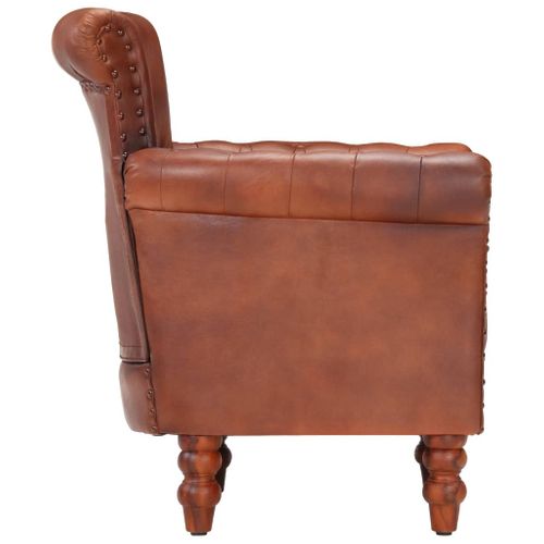 Fauteuil Marron Cuir De Chèvre Véritable