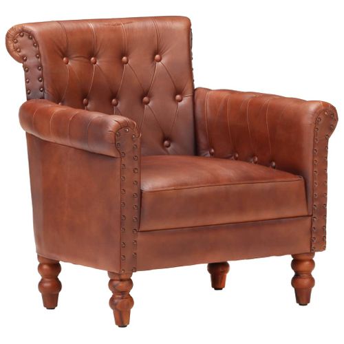 Fauteuil Marron Cuir De Chèvre Véritable