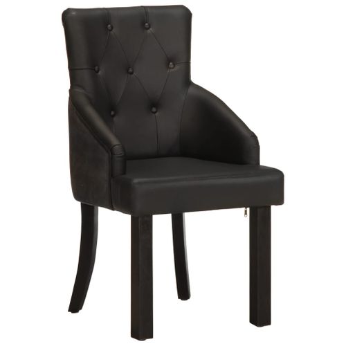 Chaises à Manger Lot De 2 Noir Cuir De Chèvre Véritable