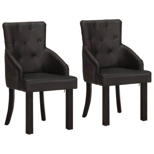 Chaises à Manger Lot De 2 Noir Cuir De Chèvre Véritable