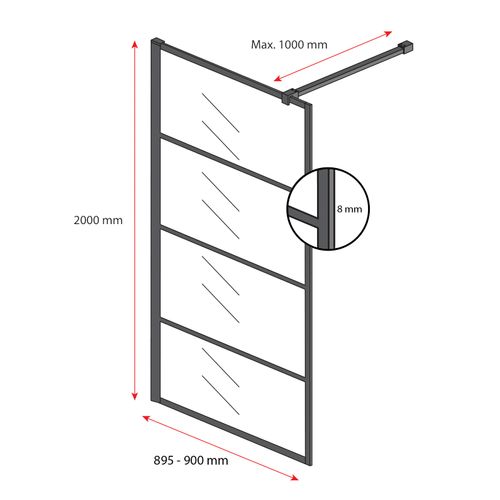 Paroi De Douche Essos - 90 X 200 Cm - Noir