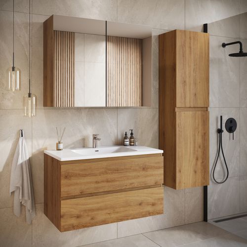 Meuble Vasque Angela 80 Cm Avec Lavabo - Chêne